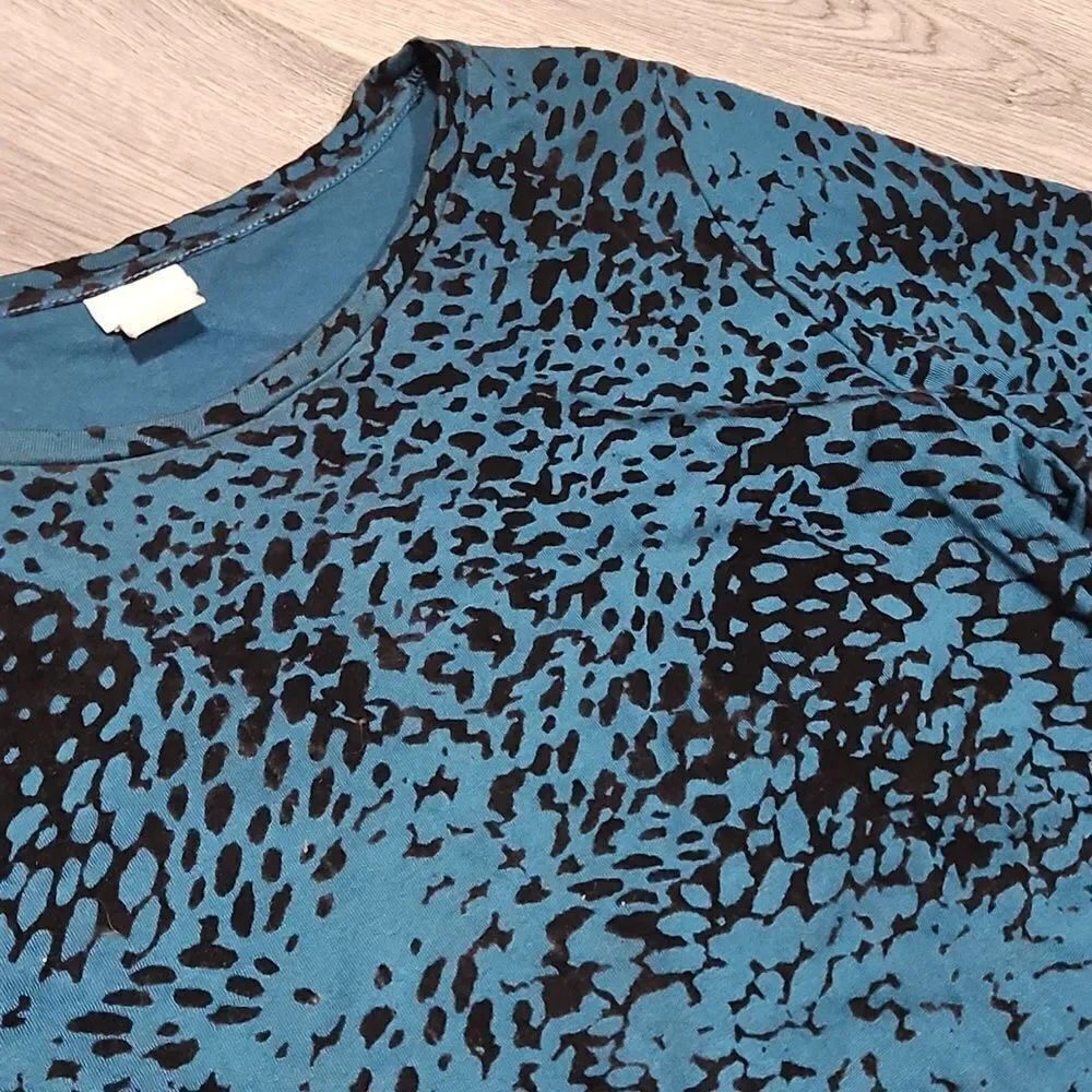 EUC Chicos Flocked Knit Balloon Sleeve Teal w/Black Velvet Top